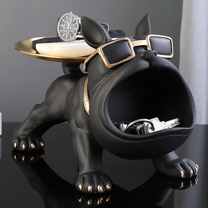 Cool French Bulldog Butler Décor with Tray Big Mouth Dog Statue Storage Box Animal Resin Sculputre Figurine Home Décor Gift