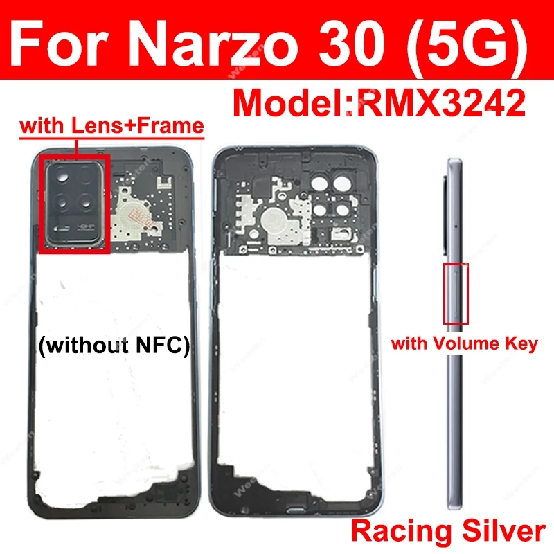 ل Realme Narzo 30 30 Pro 4G 5G الإطار الأوسط الإسكان الأوسط حامل الإطار الأوسط غطاء إصلاح أجزاء