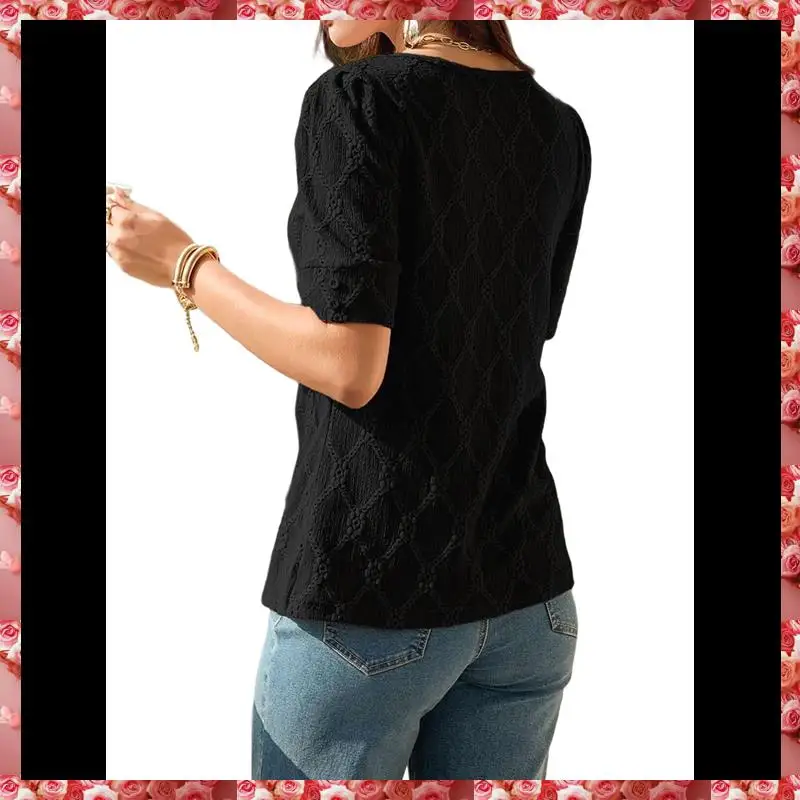 Damen-Oberteile, elegant, lässig, niedlich, hohl, bestickt, Blusen, Kurzarm-Shirts, Sommer-Outfits, trendig 2025,