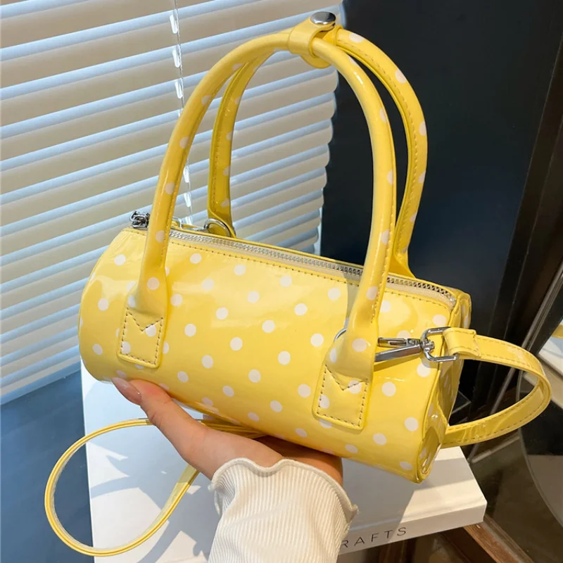 

Сумочка в горошек для женщин, высококачественная глянцевая нишевая сумка-подушка цвета дофамина в горошек