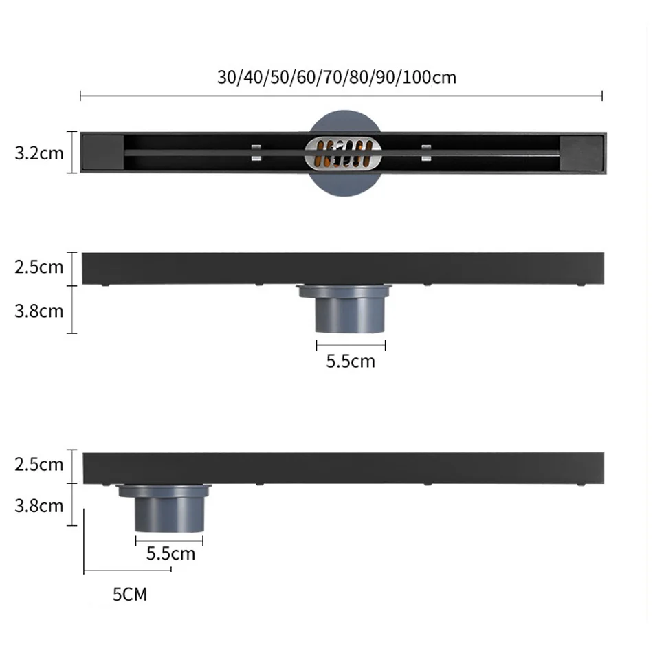 Imagem -06 - Dreno de Piso em 304 para Banheiro e Chuveiro Drenagem Linear Drenos de Chão Preto Grande e Linear Cozinha wc 30 cm 40 cm 50cm Aço Inoxidável