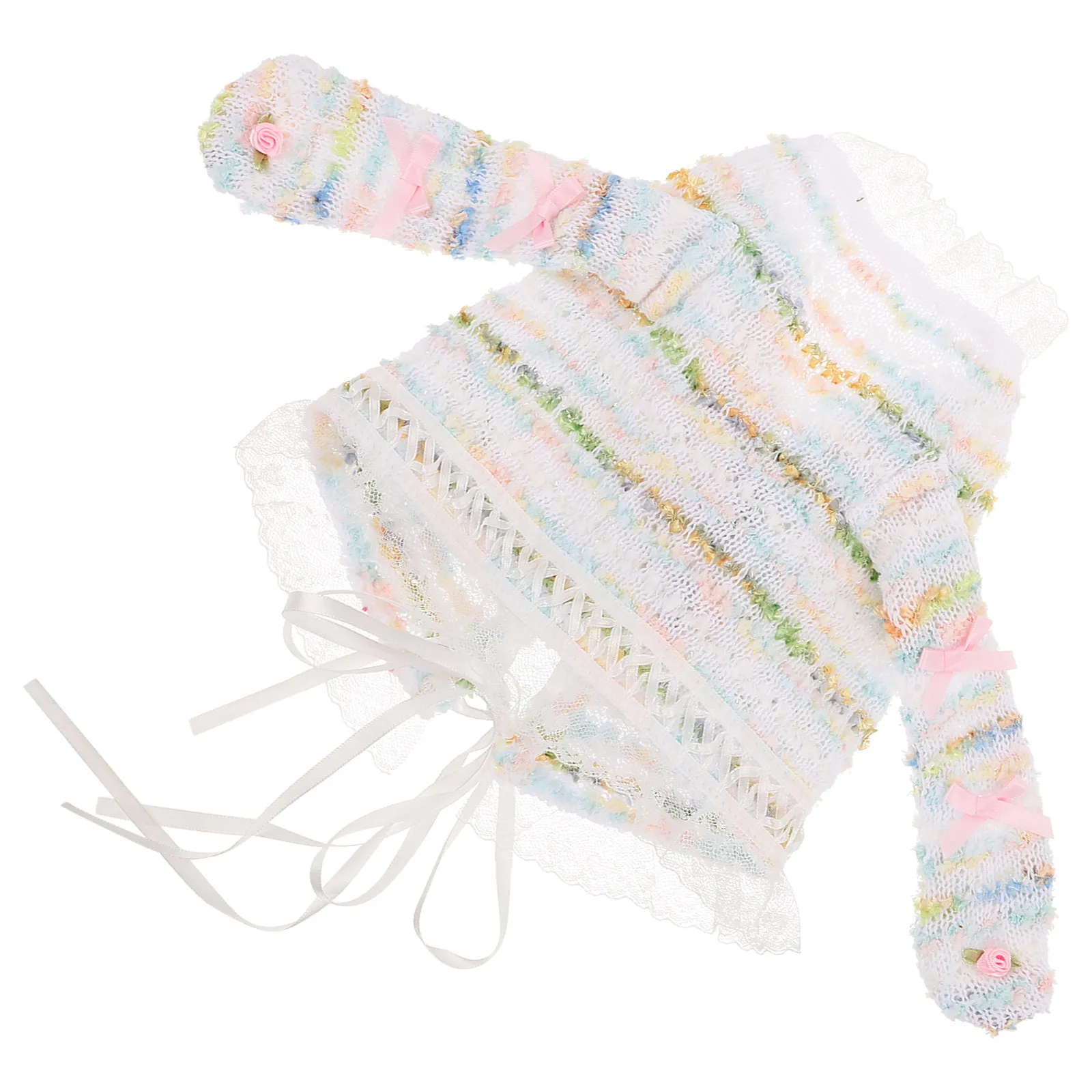 Cute Bunny Ear Cap for Women Colorful Dots Lace Trim Adjustable Tie Headpiece Whimsical Kawaii Style Dress Up Costume Party