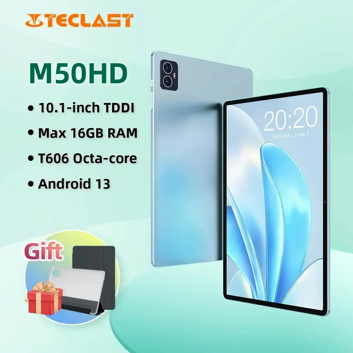 Teclast M50HD Android 13 Tablet 8GB+8GB RAM 128GB ROM T606 8-core Dual 4G LTE 10.1 Inch Fully Laminated Tablets PC Ultra Light