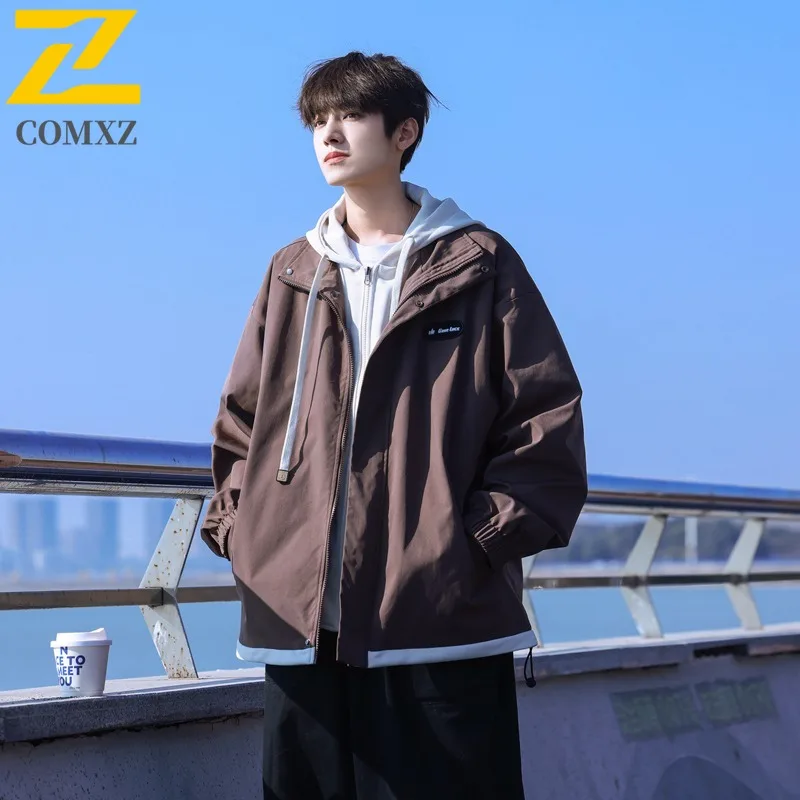

COMXZ 2025 новое мужское пальто 2025 весна осень искусственная двухсекционная дорожная легкая рабочая одежда модная свободная походная ветрозащитная верхняя одежда