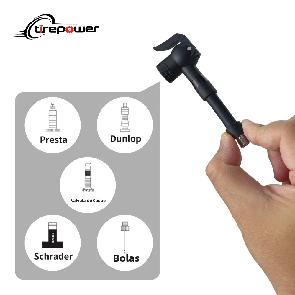 Bico de Ar Universal para Bicicleta com Válvulas Presta, Schrader e Click - Conector Portátil para Bomba de Pneu de Bicicleta - Adaptador de Enchimento de Pneu