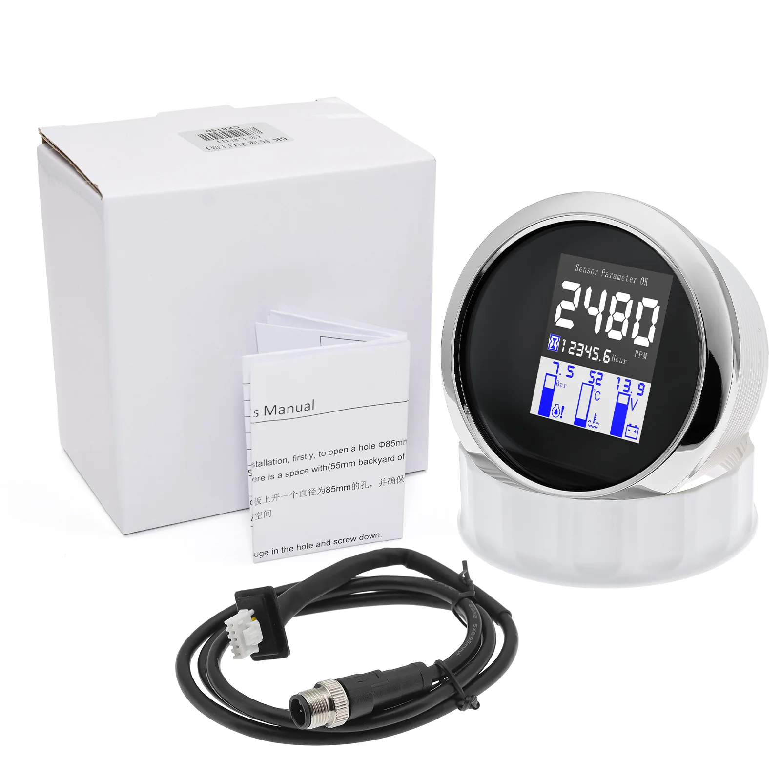 85MM Tachometer NMEA 2000 4 in 1 Multi-functional Digital Gauge Tacho Meter Water Temp Oil Pressure Bar With Alarm For Car Boat