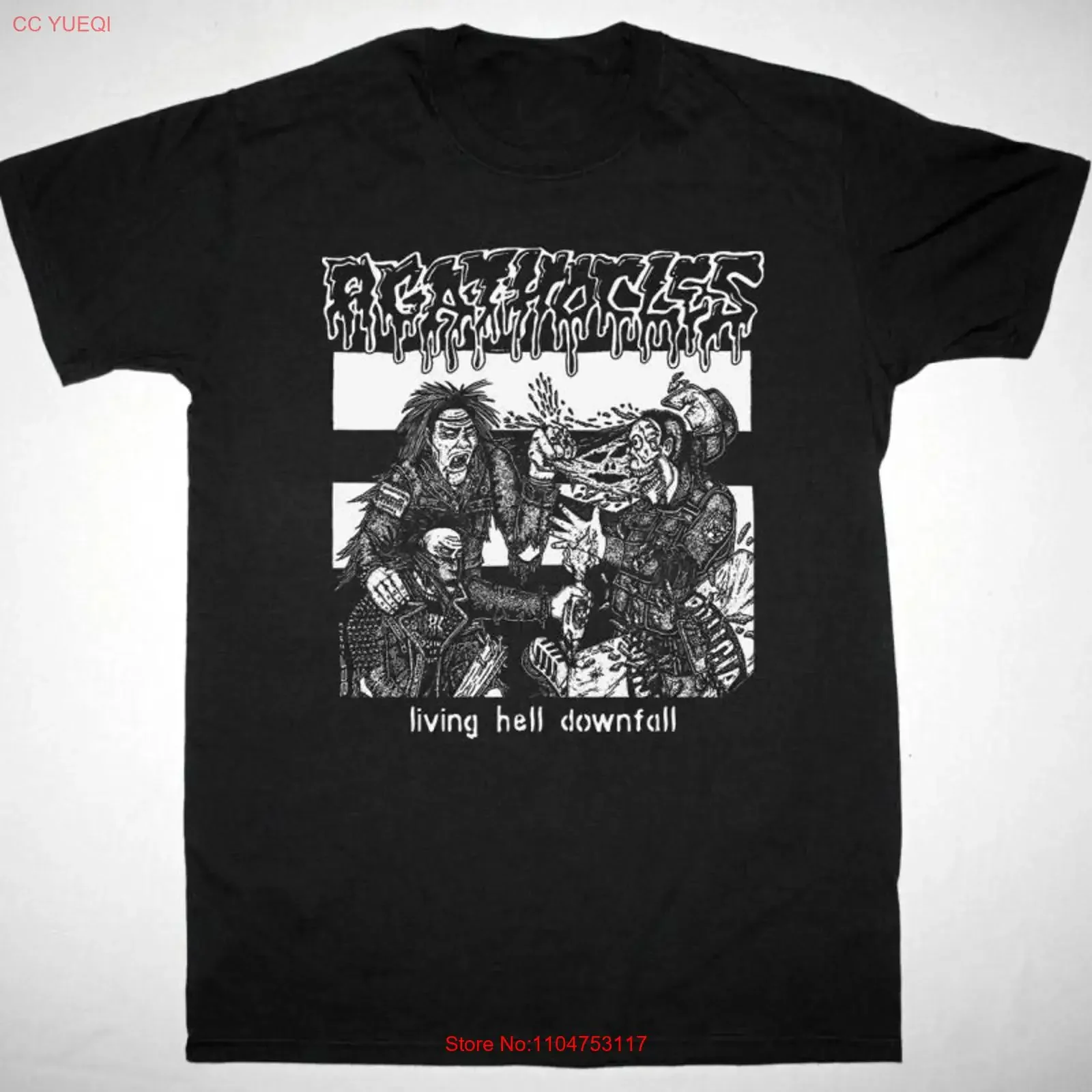 Retro AGATHOCLES Band LIVING HELL DOWNFALL Cotton Black All Size T Shirt BT283 vintage Washed designer clothes fashion Stylish