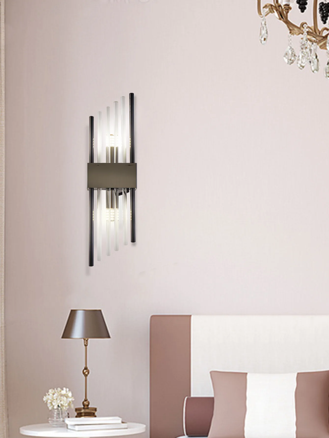 Lâmpada de parede inspirada em escandinavo 110-240V vidro latão moldura 3 cores mudando LED luz neutra com brilho de cristal