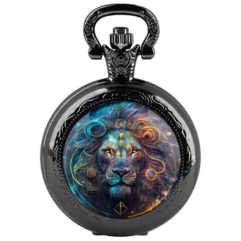 Orologio da tasca al quarzo con motivo leone-squisita toppa in vetro, design prepotente, esclusivo per uomo