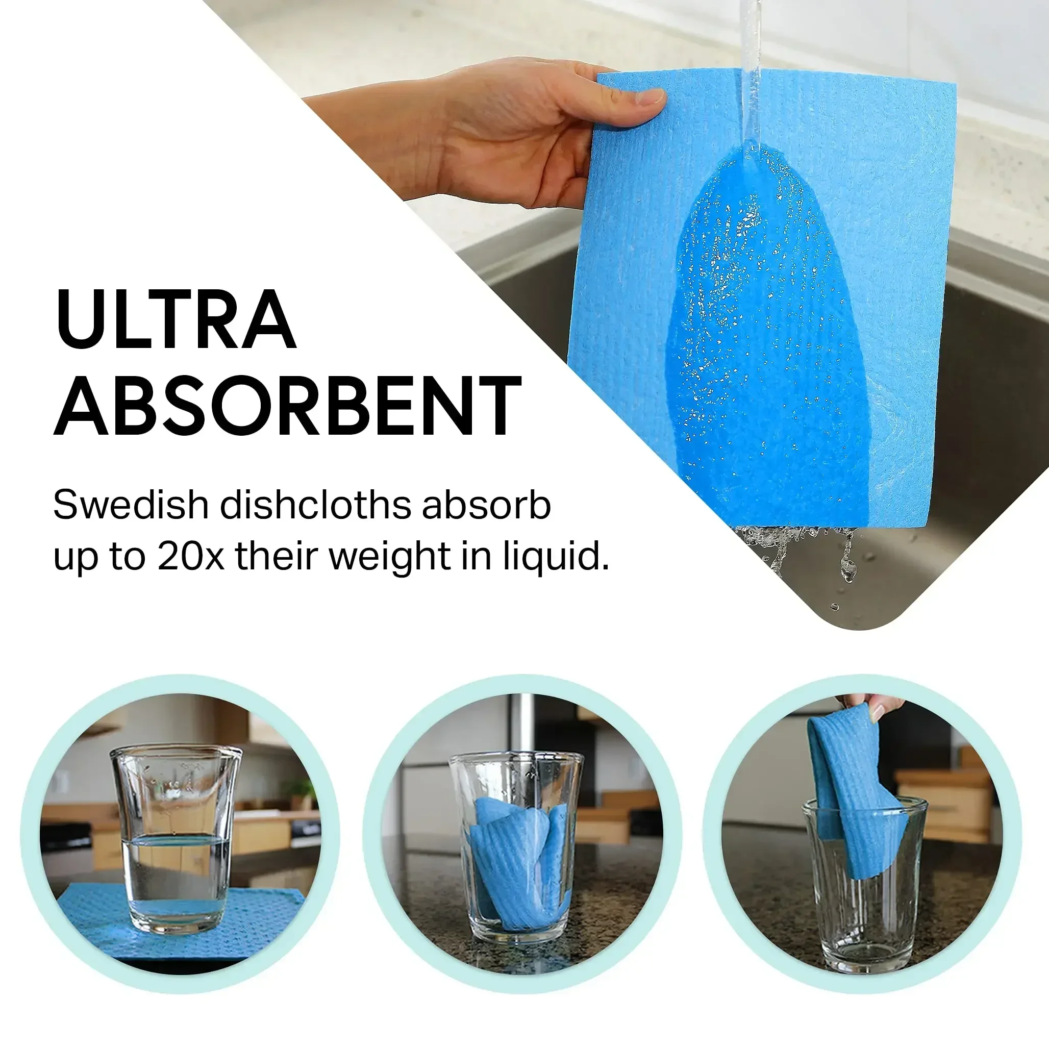 15Pack Swedish Dish Clothes Reusable Absorbent Dishcloths for Kitchen Cellulose Sponge Cleaning Rag No-Odor Home Dish Towels