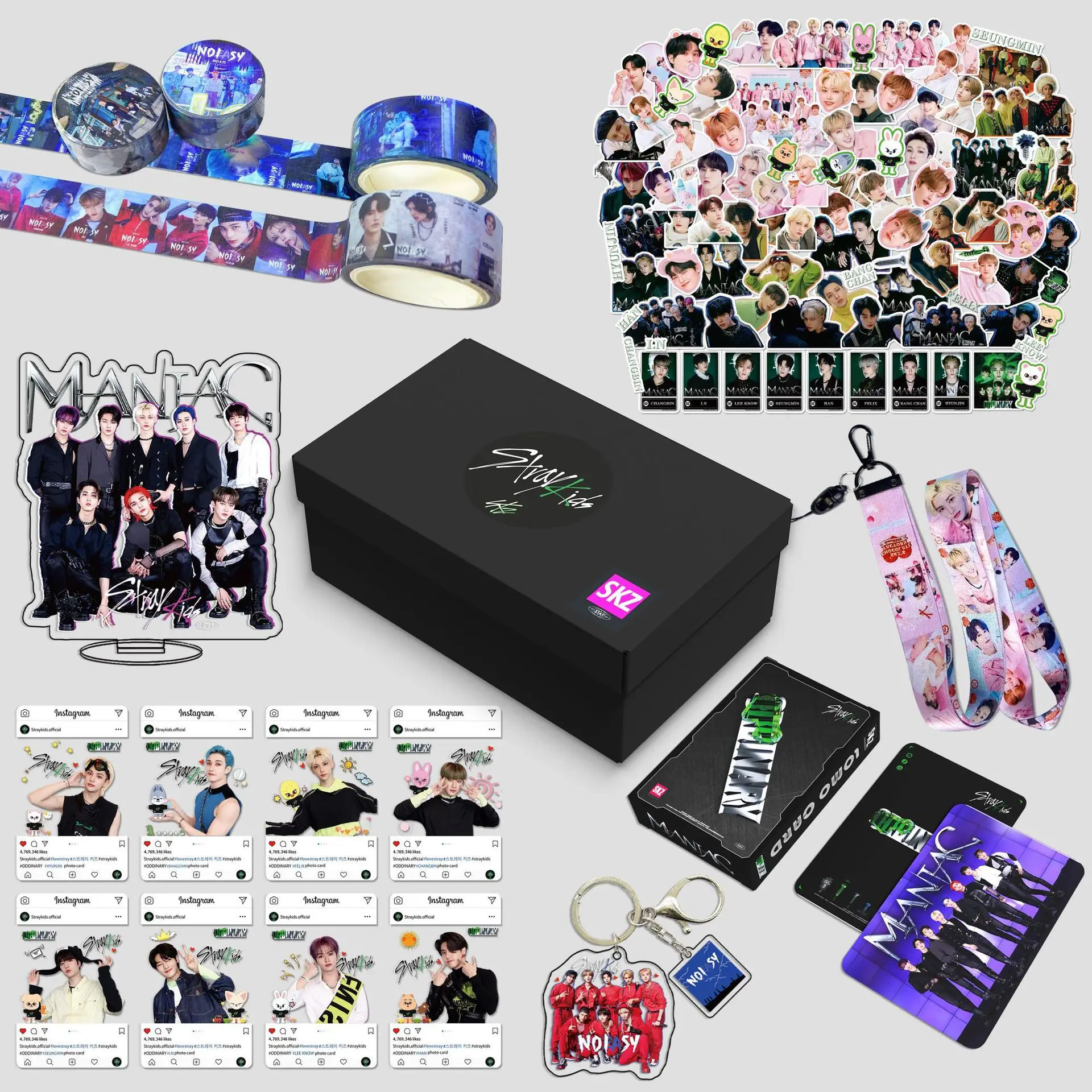 

StrayKids Men's Team Star Gift Box Set Keychain Stickers Small Card Set SKZOO Cartoon Peripheral Star Hanging Rope Gift