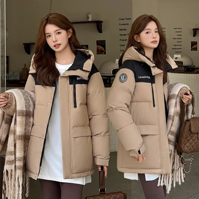 Winter Coat Women\'s 2024 Autumn Winter New Loose Lapel Hooded Large Pocket Age Reducing down Cotton Padded Jacket