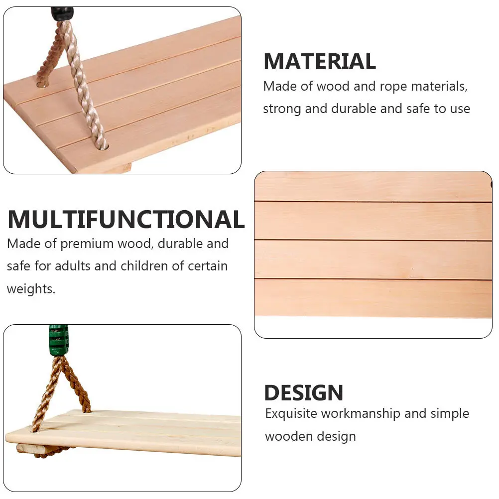 1 Stück Holzsitz-Schaukel für Baum-Spielplatz für Kinder und Erwachsene, Verstellbares Seil, Robuste Spielplatz-Schaukel