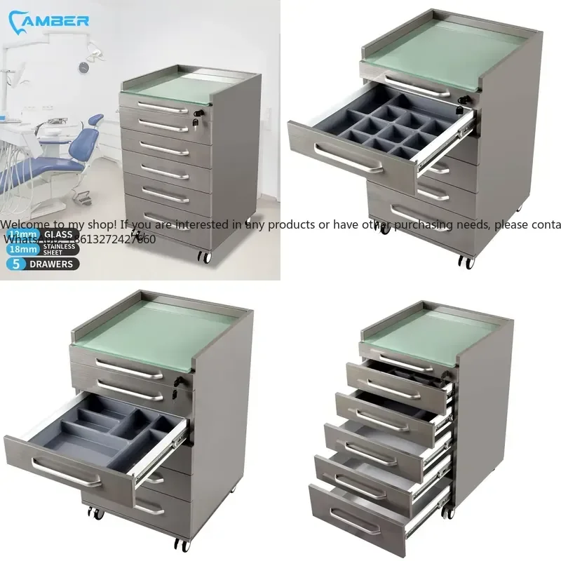 2026 Stainless Steel Body Tempered Glass 5 Drawer Cabinet