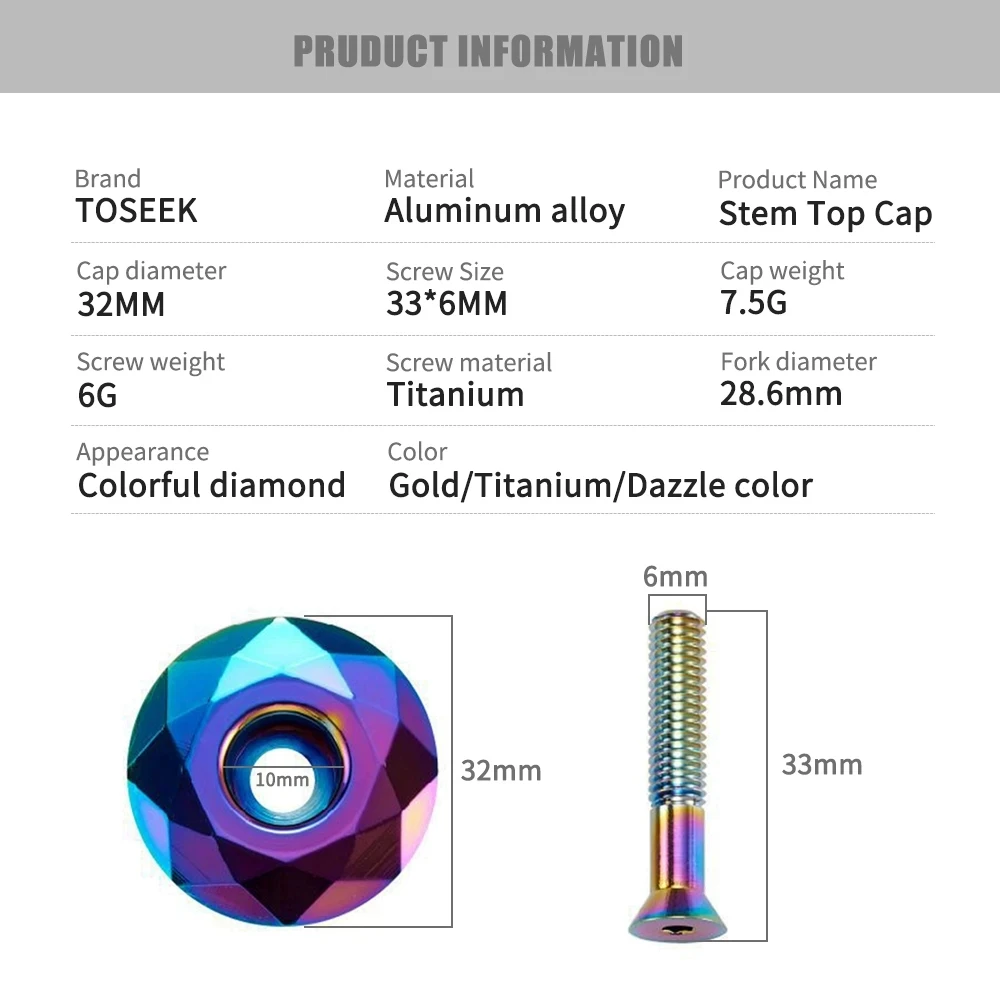 TOSEEK MTB Bicycle Headset Stem Top Cap 1-1/8\