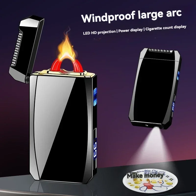 Creative Projection Love Cigarette Lighter Large Firepower Arc Lighter Tpye-C Rechargeable Cigarette Lighter Clipper