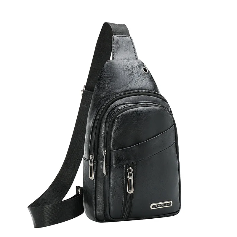 New Genuine Leather Chest Bag Men Travel Crossbody Bag Business Black Chest Pack Casual Sling Bag Male Shoulder Messenger Bag