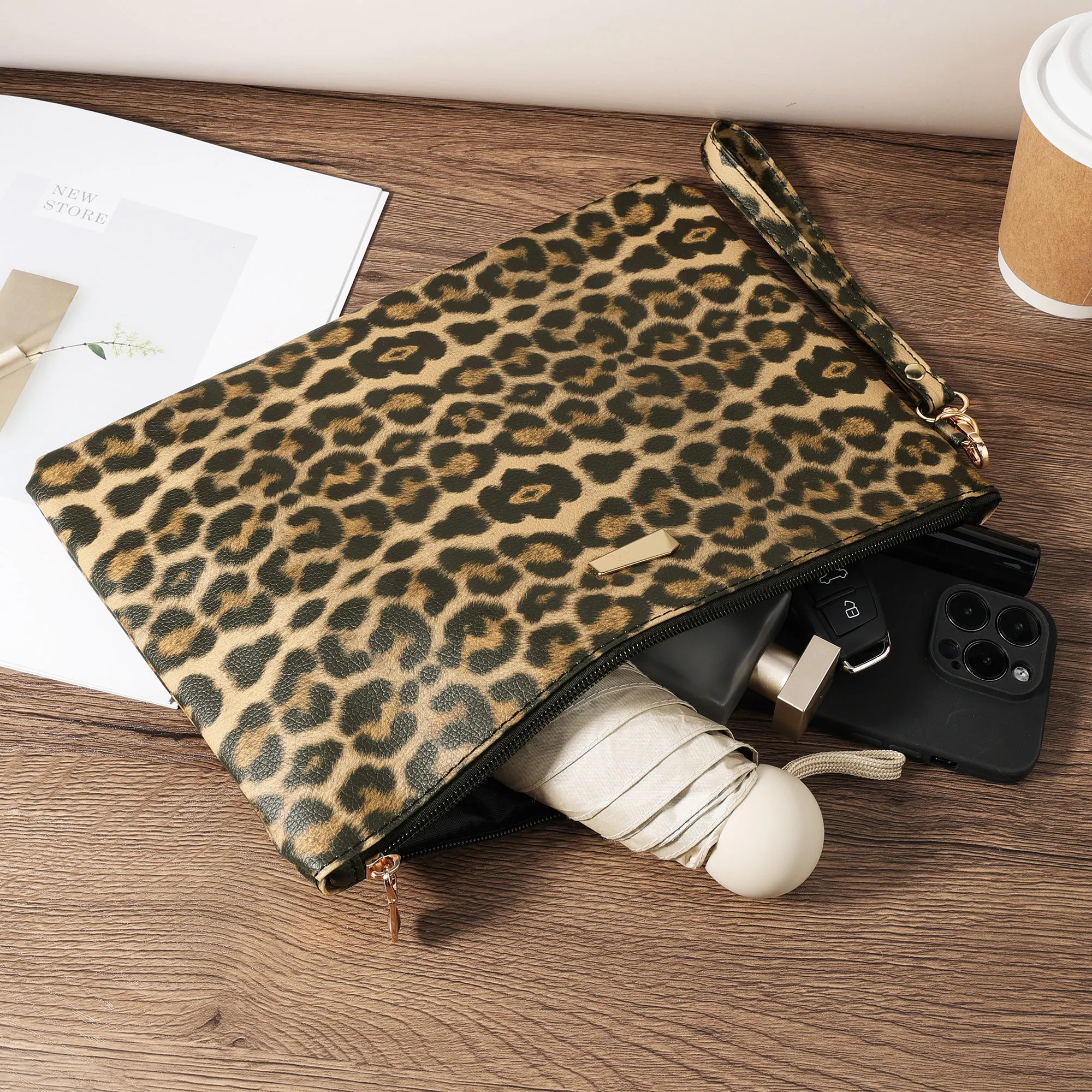 Fashionable leopard print women\'s coin coin coin wallet, high-quality PU leather multifunctional zippered phone and lipstick sma