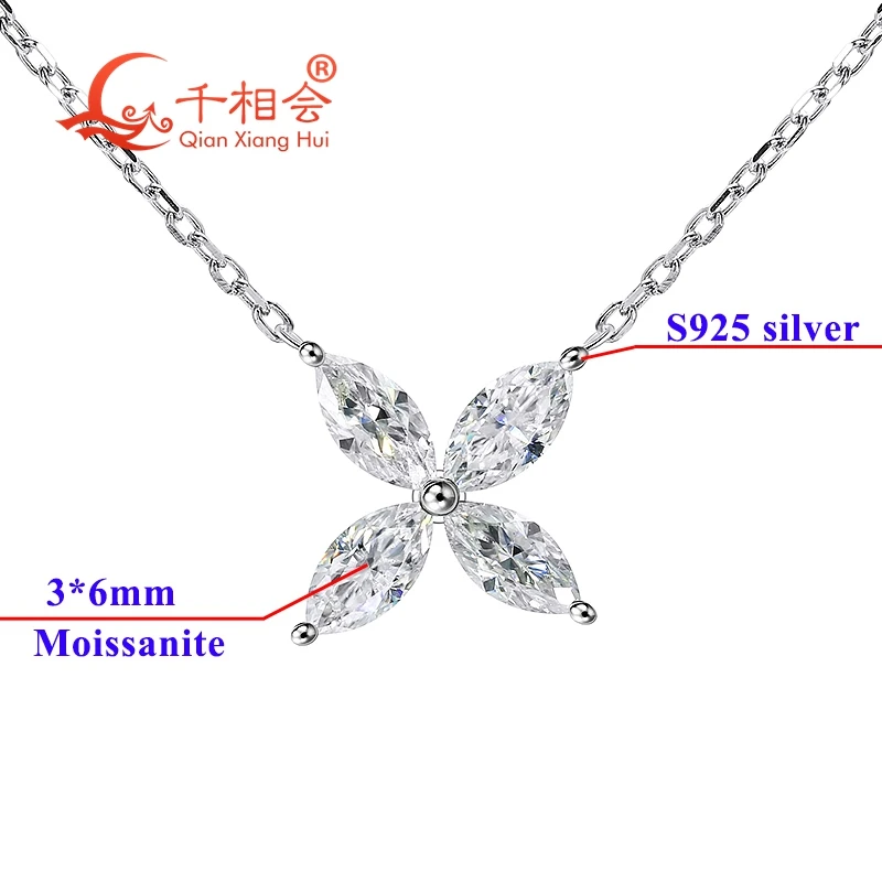 11mm S925 silver marquise shape butterfly four leaf clover D moissanite pendant choker necklace valentine's gift dating wedding