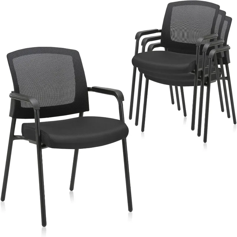 Office Reception Guest Chair Mesh Back Stacking with Ergonomic Lumbar Support and Thickened Seat Cushion for Waiting Con