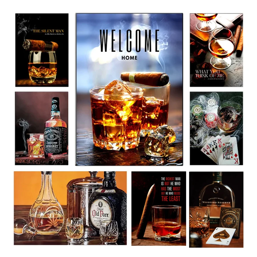 5D DIY Cigar Poker Card Whisky Wineglass Full Square Round Drill Diamond Painting Mosaic Kit Home Decor Jewelry Cross Stitch Kit