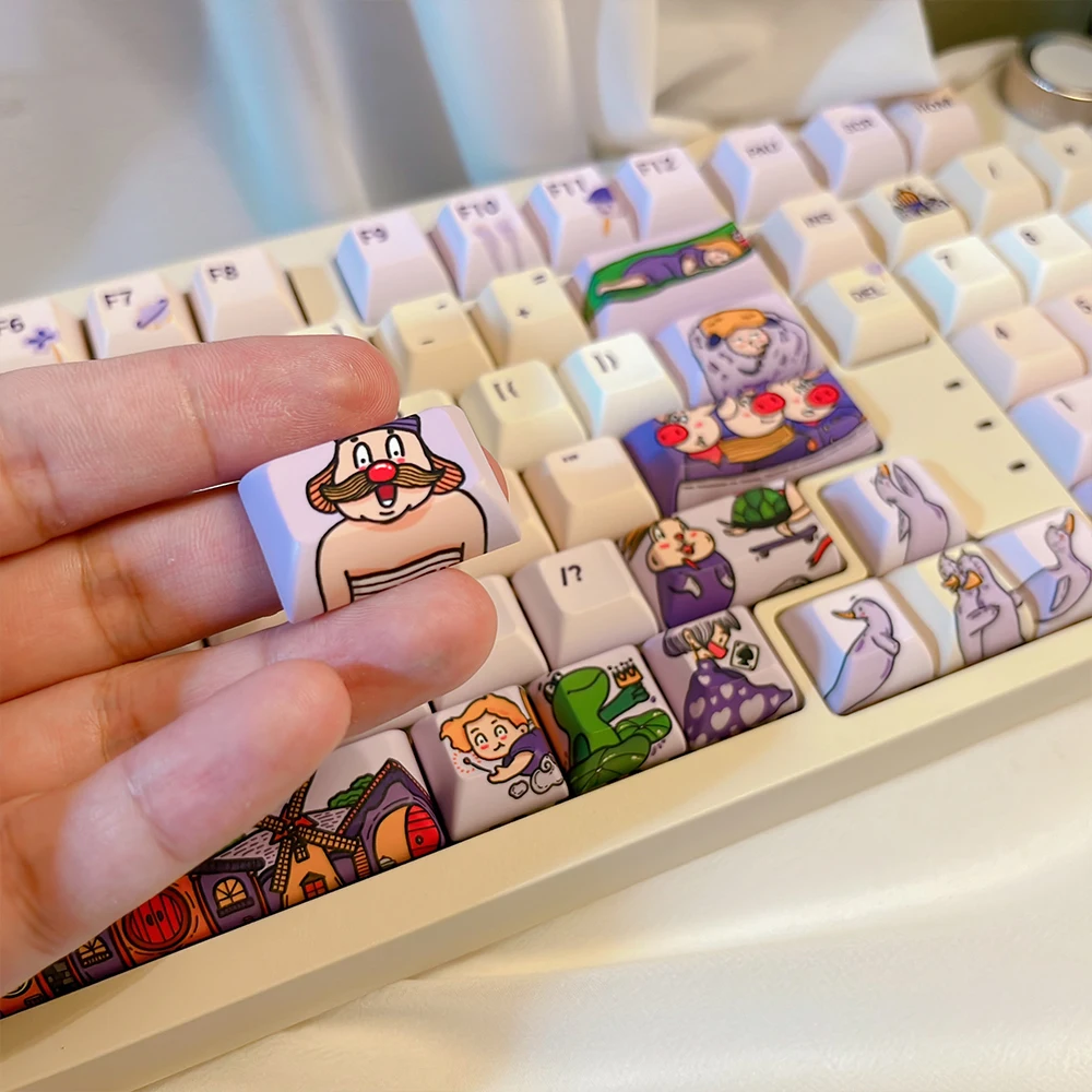 Desejando conto de fadas/pintado à mão história infantil bonito vento roxo personalidade criativa teclado mecânico keycap original kca