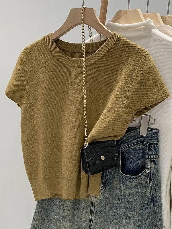 sueter-feminino-de-malha-manga-curta-estilo-executivo-leve-e-fino-moda-verao-2025-novo-estilo-pequena-fragrancia