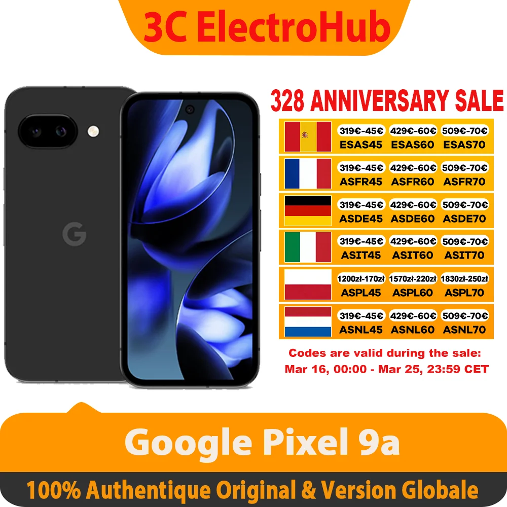 Neues Google Pixel 9a, 6,3 Zoll, 1080x2424, POLED, 120Hz 5100mAh. Google tsor G4 Titan m2, 8G RAM, 128/g Smartphone
