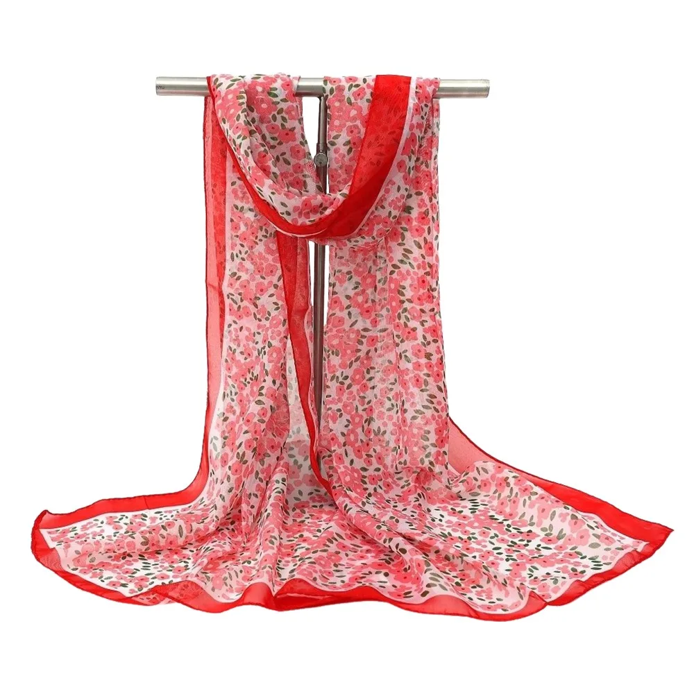 

New Floral Print Chiffon Scarf Long Protection Shawl Silk Thin Soft Wrap Hijab Spring
