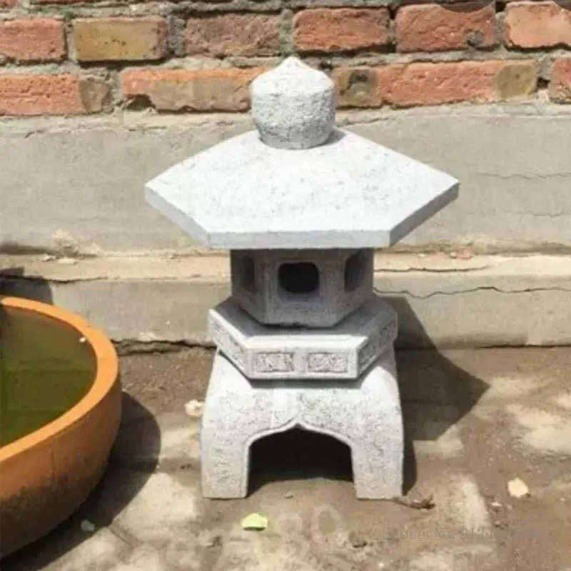 Japanese Imitation Marble Stone Lamp, Decoration Products, Courtyard Decoration, Red Clay, Lantern for Garden