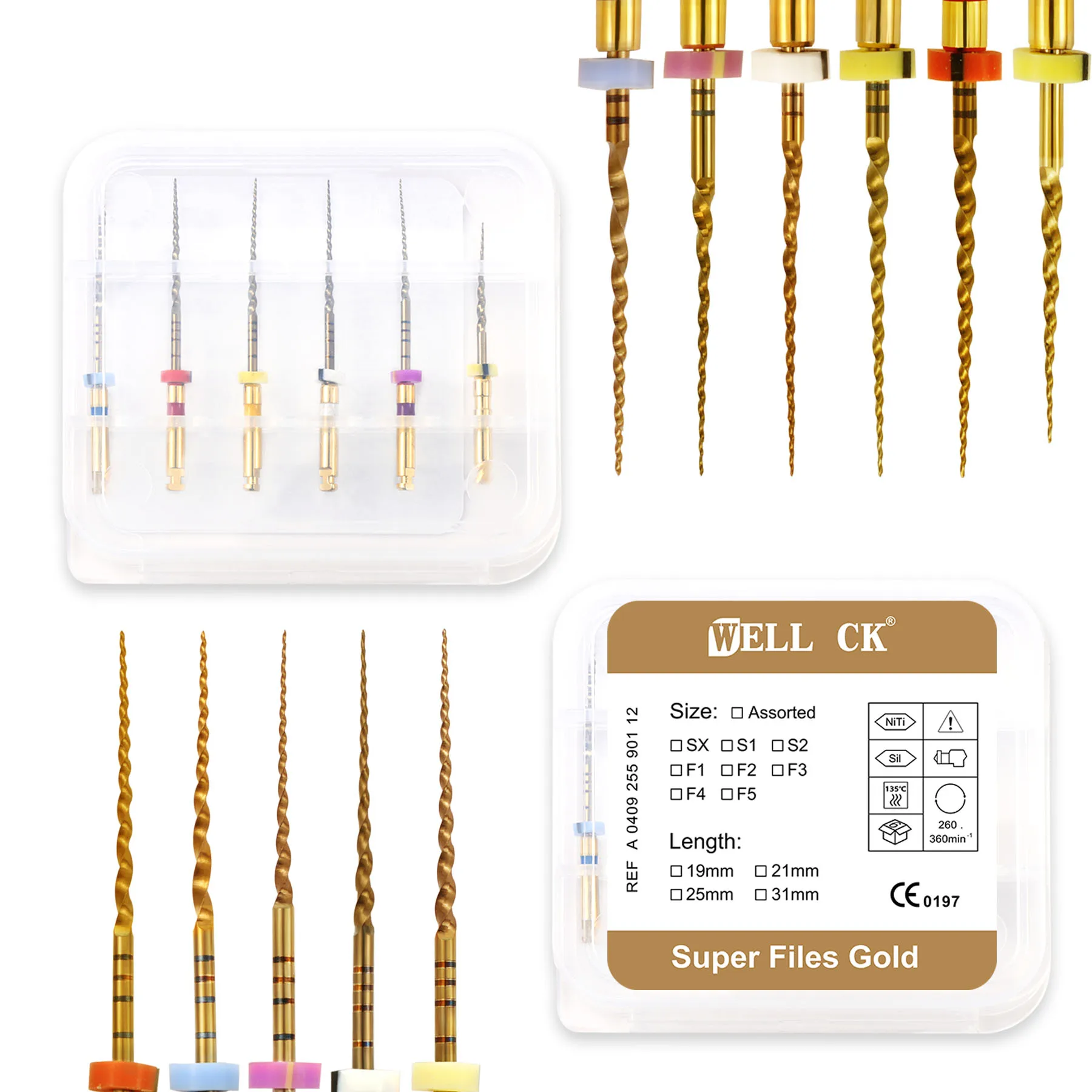6Pcs Dental Root Canal File Gold Endo Rotary Super Files Golden Endodontic Files 21mm 25mm Nickel Titainium Instrument Dentistry