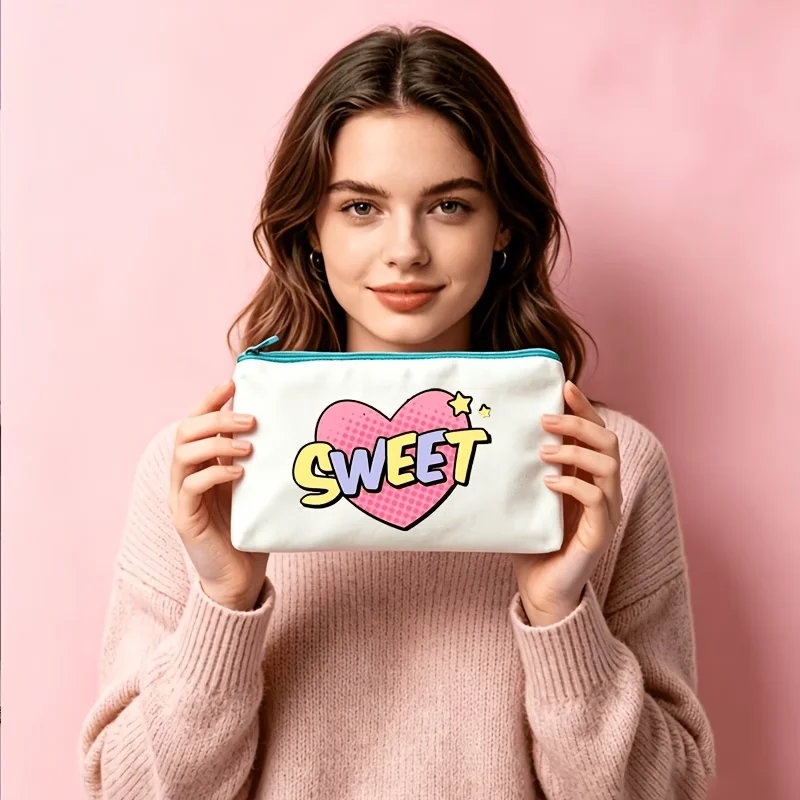 Custom Printed Logo Blank Canvas Pencil Case Colorful Zipper Cosmetic Bag Multifunctional Coin Storage Bags Gift Wrapping