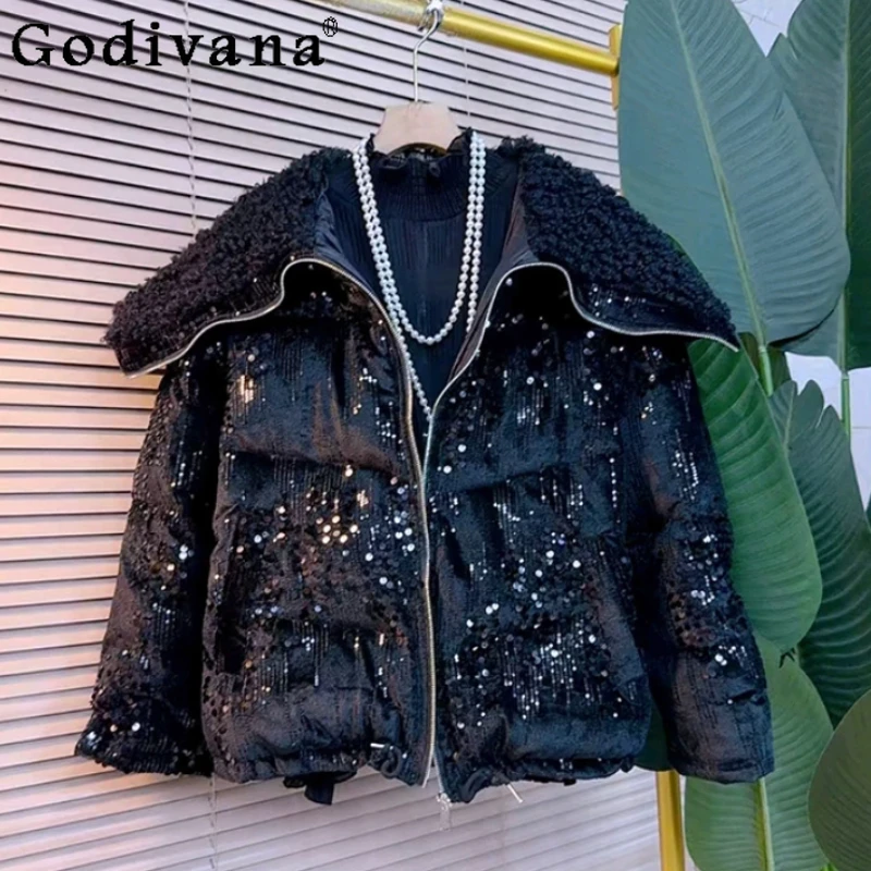 شتاء جديد كبير الحجم مطرزة المرأة الدافئة الفراء طوق سترة موضة تنوعا فضفاضة بسيطة سميكة الترفيه القطن معطف مبطّن #1