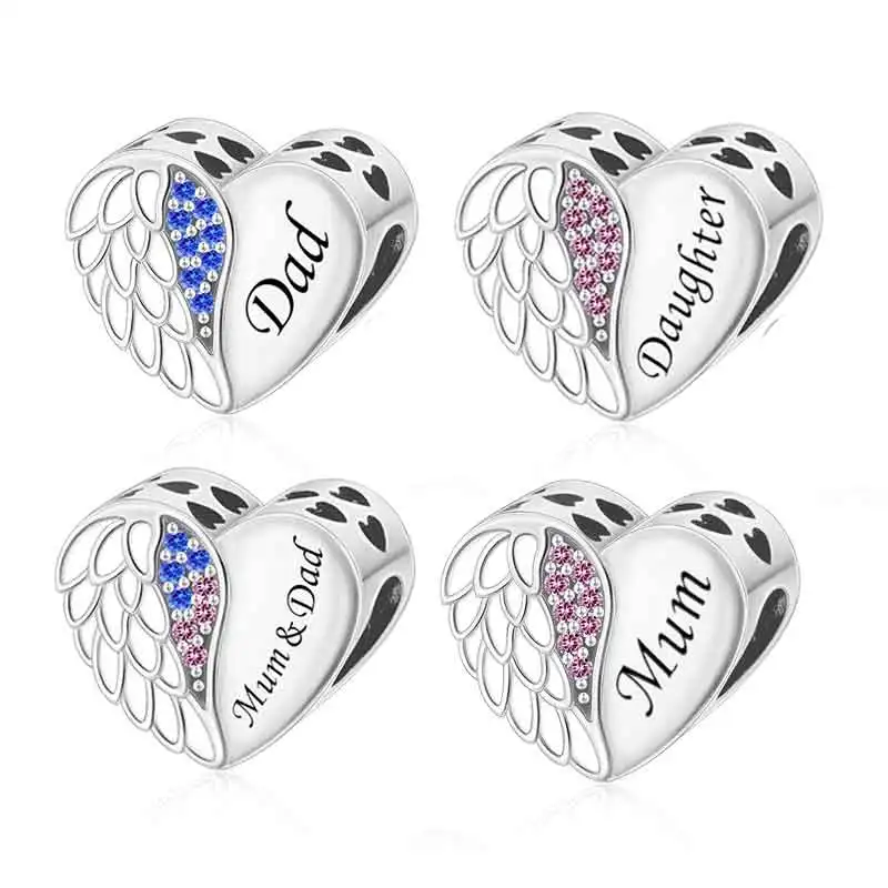 FC Jewelry Fit Original Pan Charms Bracelet 925 Silver White Angel Wing Pink Blue Bead For Making Memorial Sympathy Berloque DIY
