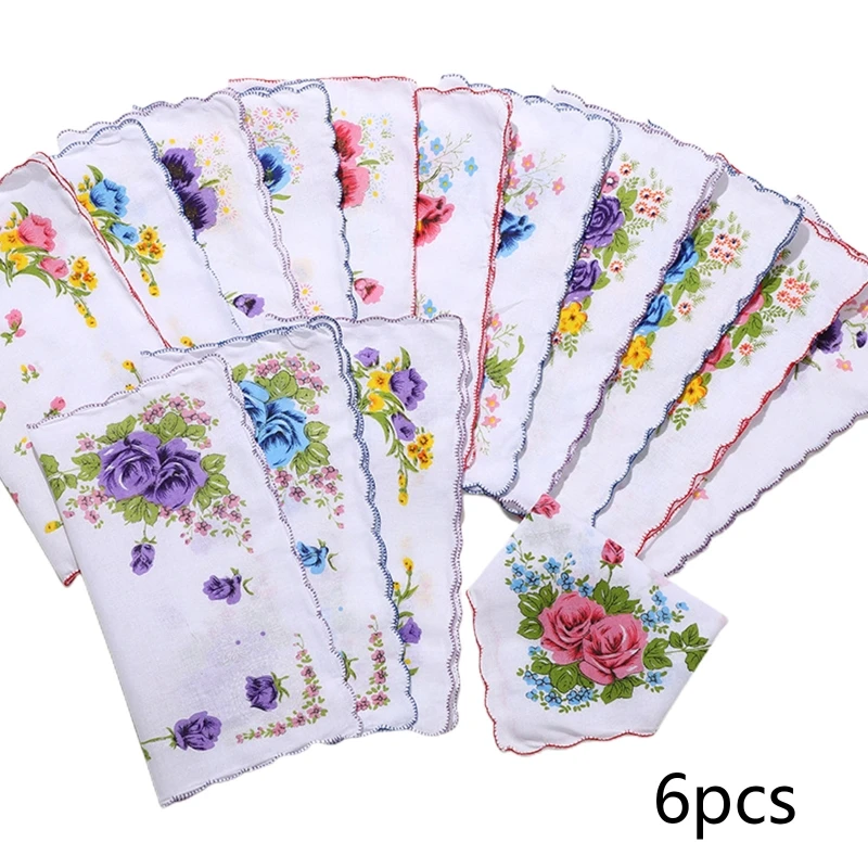 

Vintage Floral Handkerchiefs Set DIY Hairband Ladies Pocket Handkerchiefs Soft Skin-friendly Mini Cotton for Facial Towe