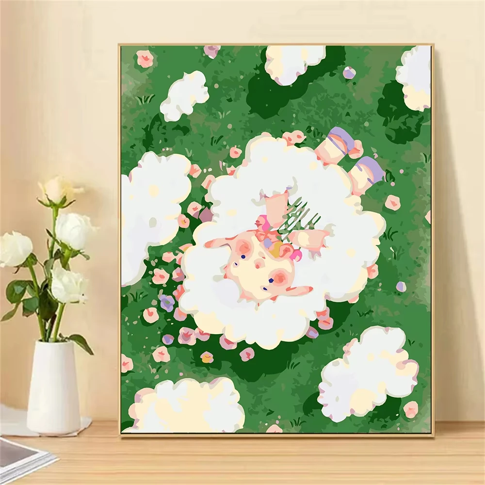 

DIY картина маслом по номерам маленькая овечка Настенный декор подарки безрамные