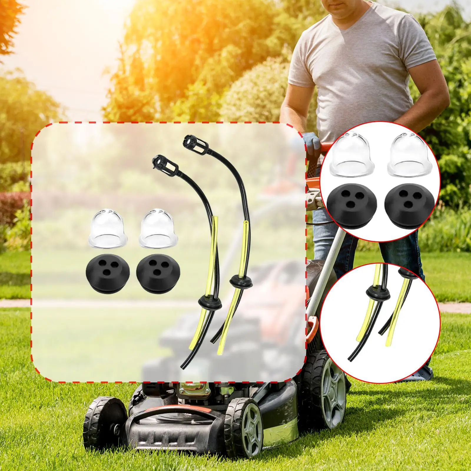 6 x Rasentrimmer-Kraftstoffrohr mit 2 Tank-Dichtungstüllen, 22 cm, flexibler Rasenmäher, universelles Benzinfilter-Set für Rasenmäher, Rasentrimmer