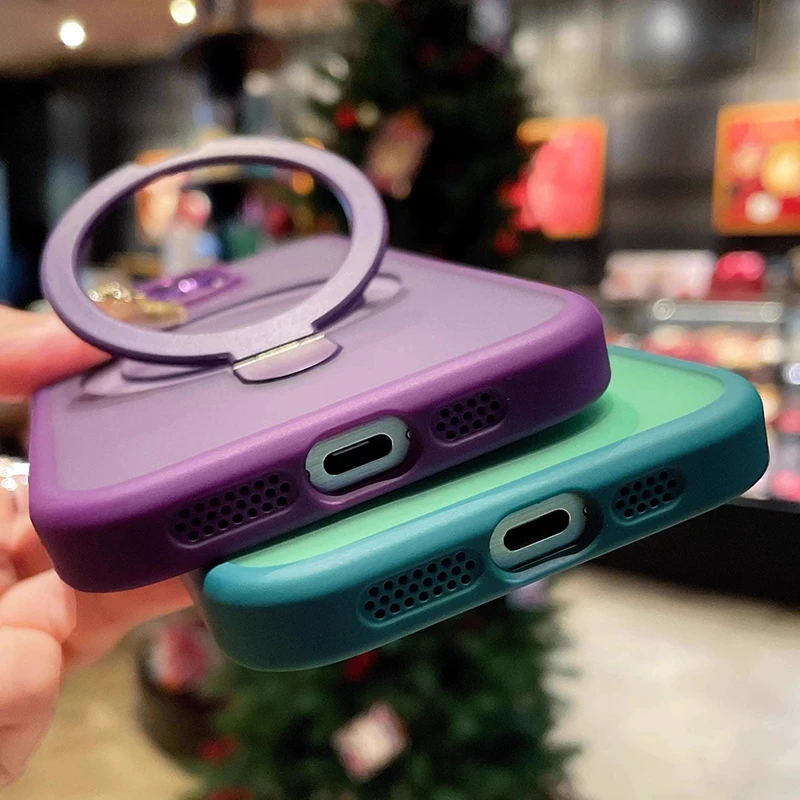 Matte Ring Holder Glass Lens Phone Case For iPhone 16 15 14 13 12 11 17 Pro Max 17 Air 16e For Magsafe Wireless Magnetic Cover view 5