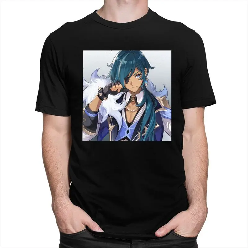 Custom Kaeya Genshin Impact T Shirt for Men 100% Cotton Tshirt Leisure Tees Short Sleeves Anime Game T-shirt Slim Fit