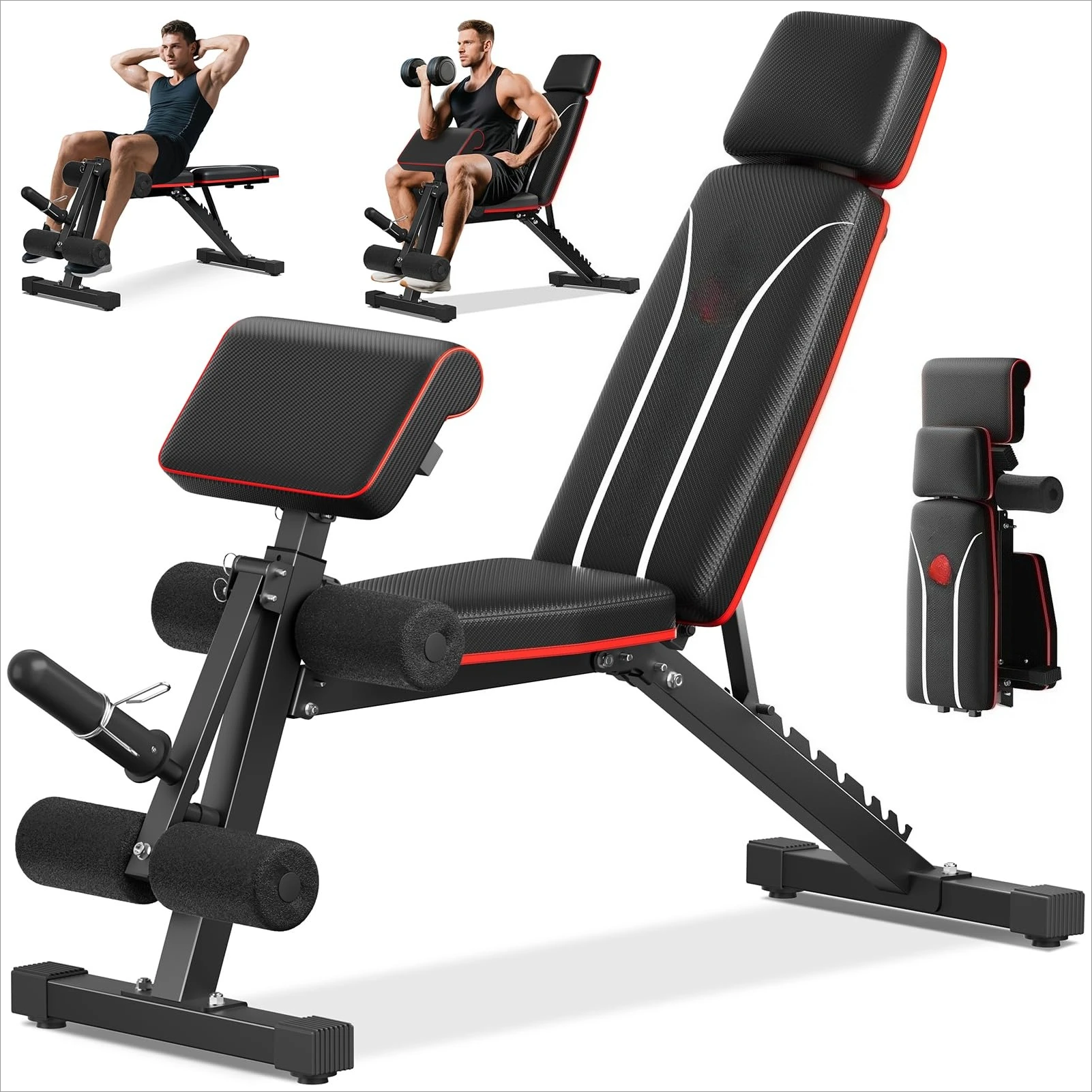 Foldable Adjustable Weight Bench with Leg Extension & Preacher Pad for Home Gym, Bench Press for Full Body Workout with