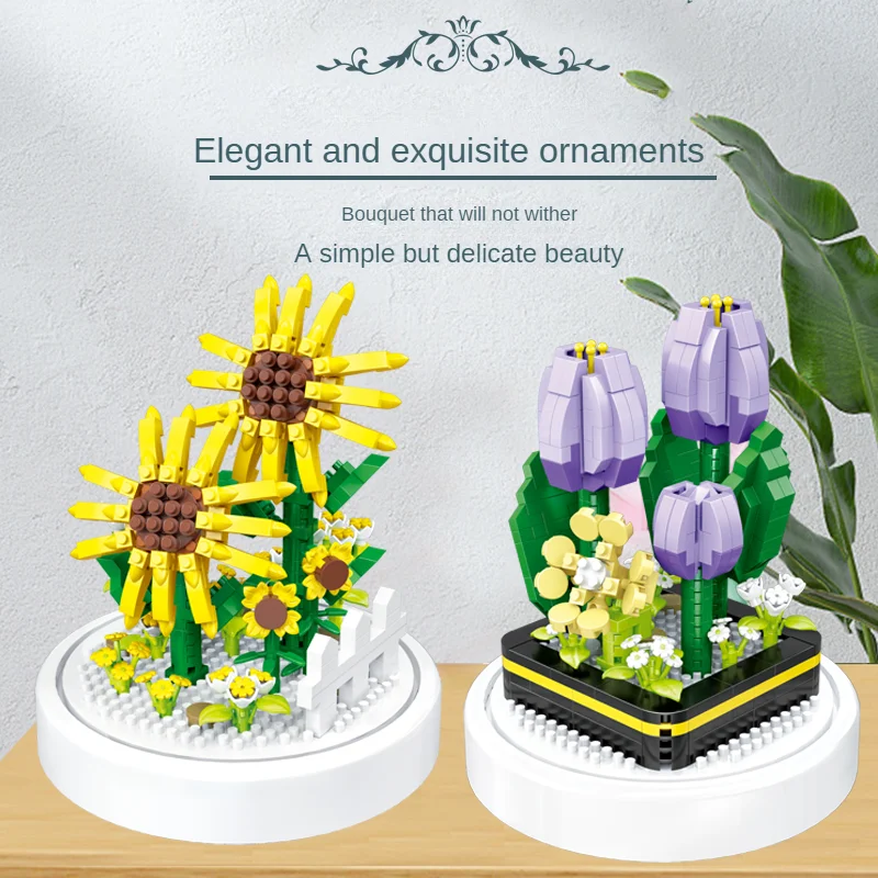 

Micro particle building block flower simulation flower rose DIY puzzle assembly toy desktop decoration children's toy girl gift