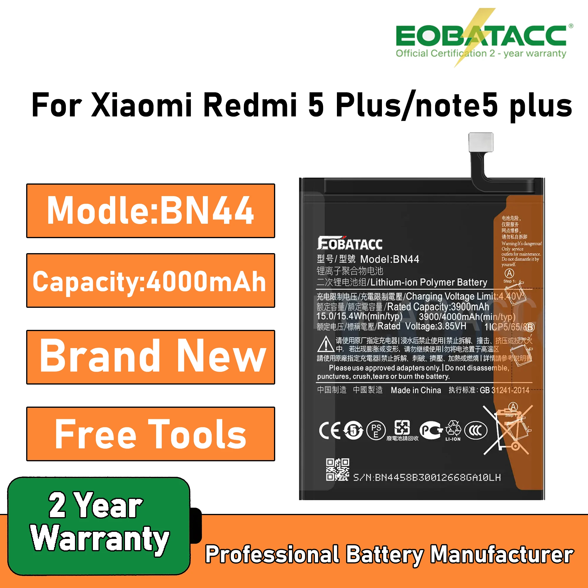 

2025 Years EOBATACC 100% New High Quality Xiao mi Battery BN44 For Xiaomi Redmi 5 Plus 5Plus 4000mAh Mobile Phone Battery Bate