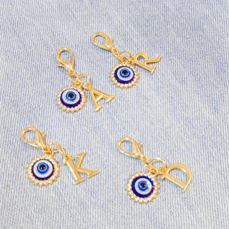 Initial Blue Evil Eye Rhinestone Keychain, Symbolic Gift for Protection & Good Luck, Stylish Car Key Bag Charm