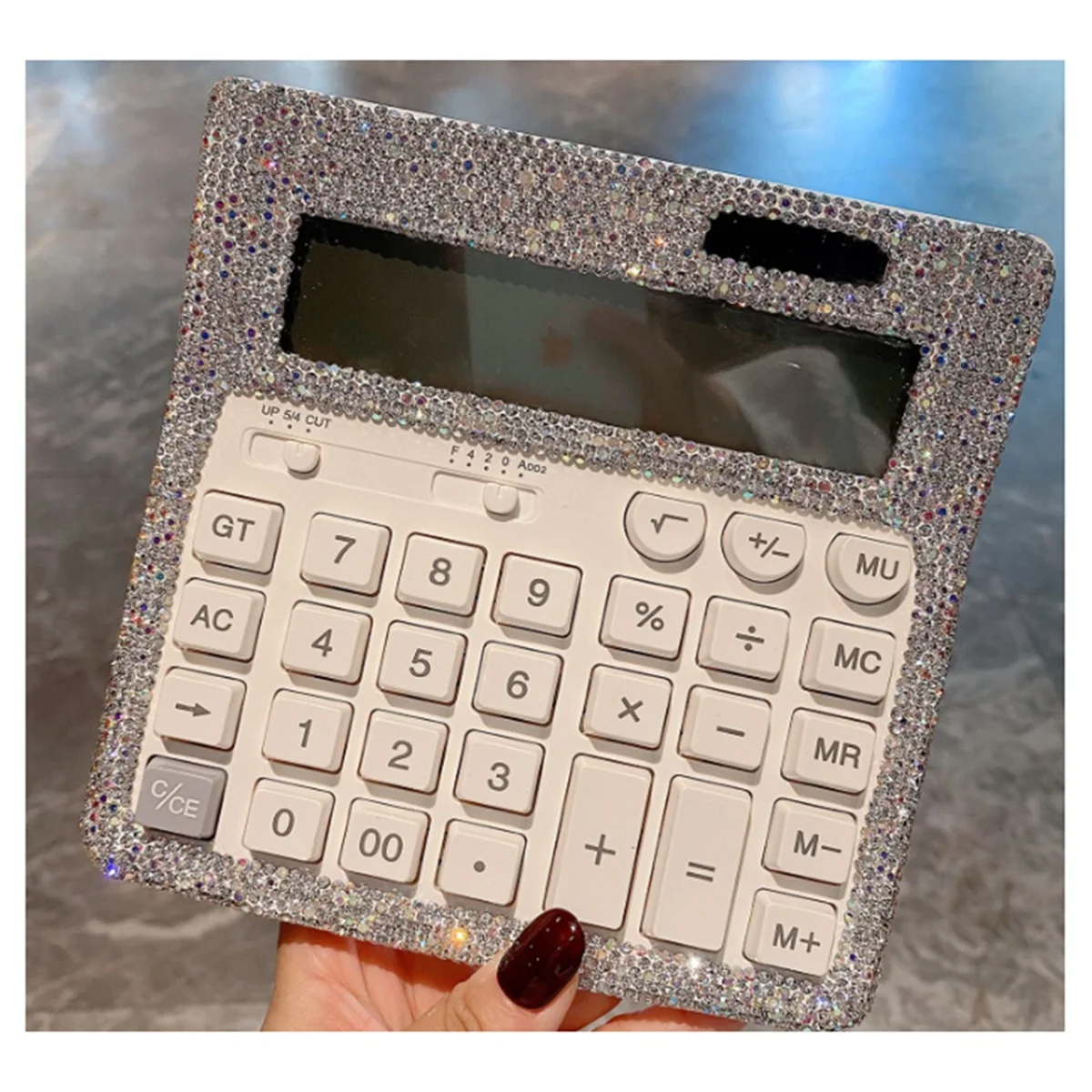 BISMZ Taschenrechner mit Strass-Kristall, Standard-Tischrechner, LCD-Display, batteriebetriebener und solarbetriebener glänzender Taschenrechner