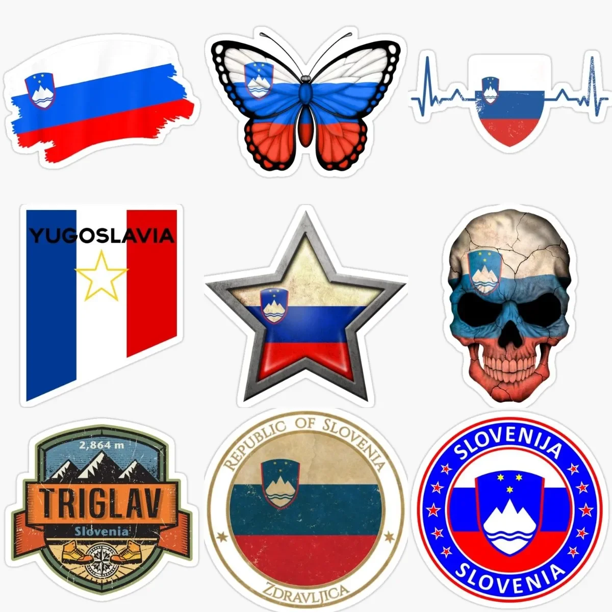 

SLO Slovenia Flag National Emblem Skull Creative PVC Waterproof Stickers Accessories for Decorate Car Van Wall Bicycle Fridge