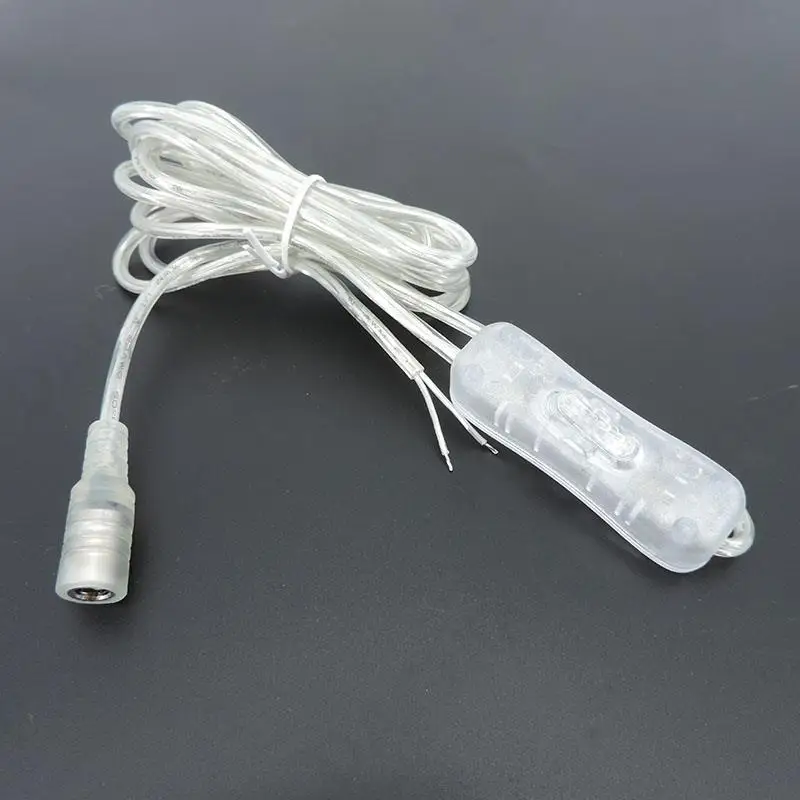 2pin 22AWG przezroczysty DC żeński 12V 5V 5.5x2.1mm zasilacz przedłużający kabel włącznik światła led przycisk złącze lampa neonowa V27