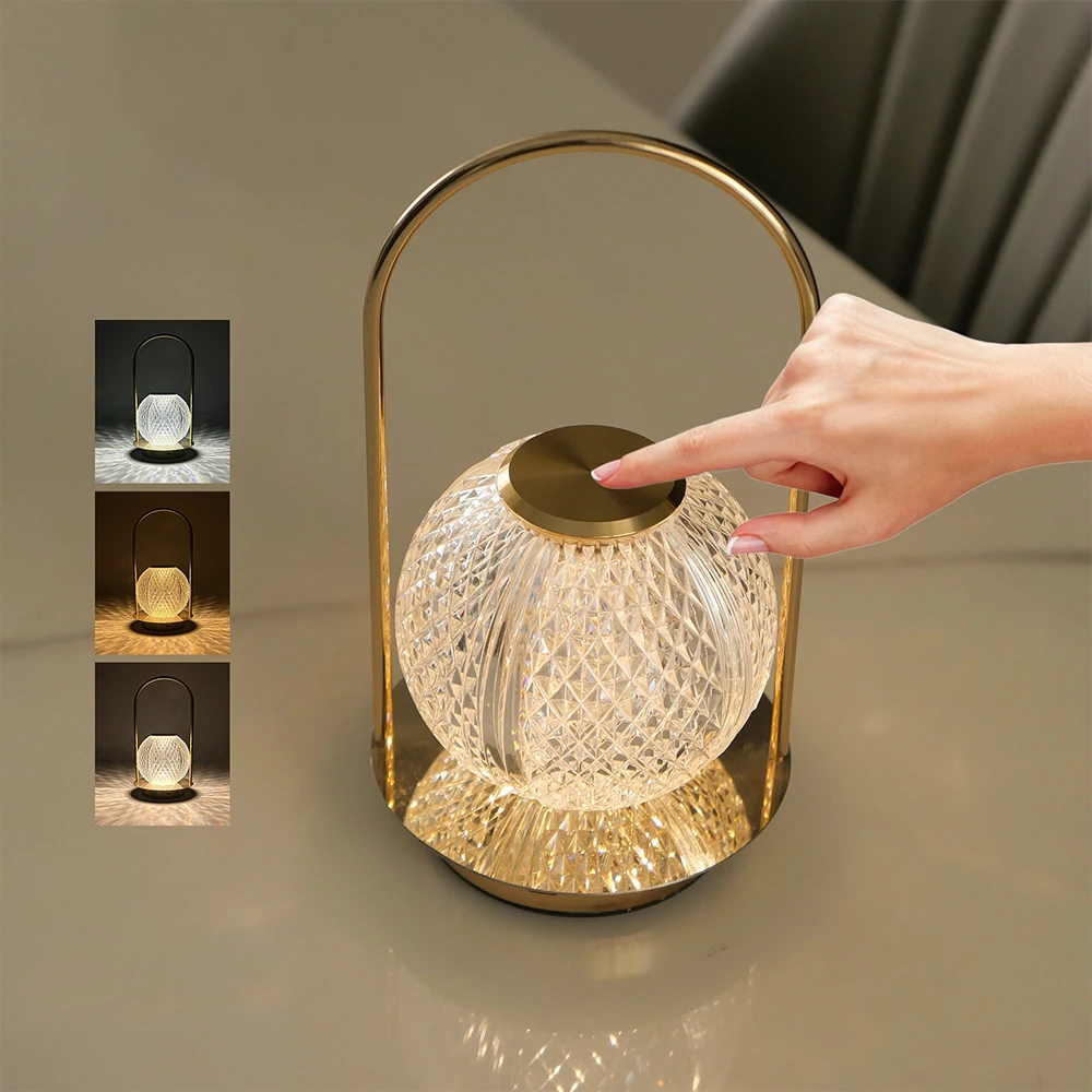 

Светодиодная декоративная настольная лампа, перезаряжаемая ретро акриловая ночная лампа для спальни, гостиной, прикроватная атмосфера, USB сенсорное освещение, настольные лампы