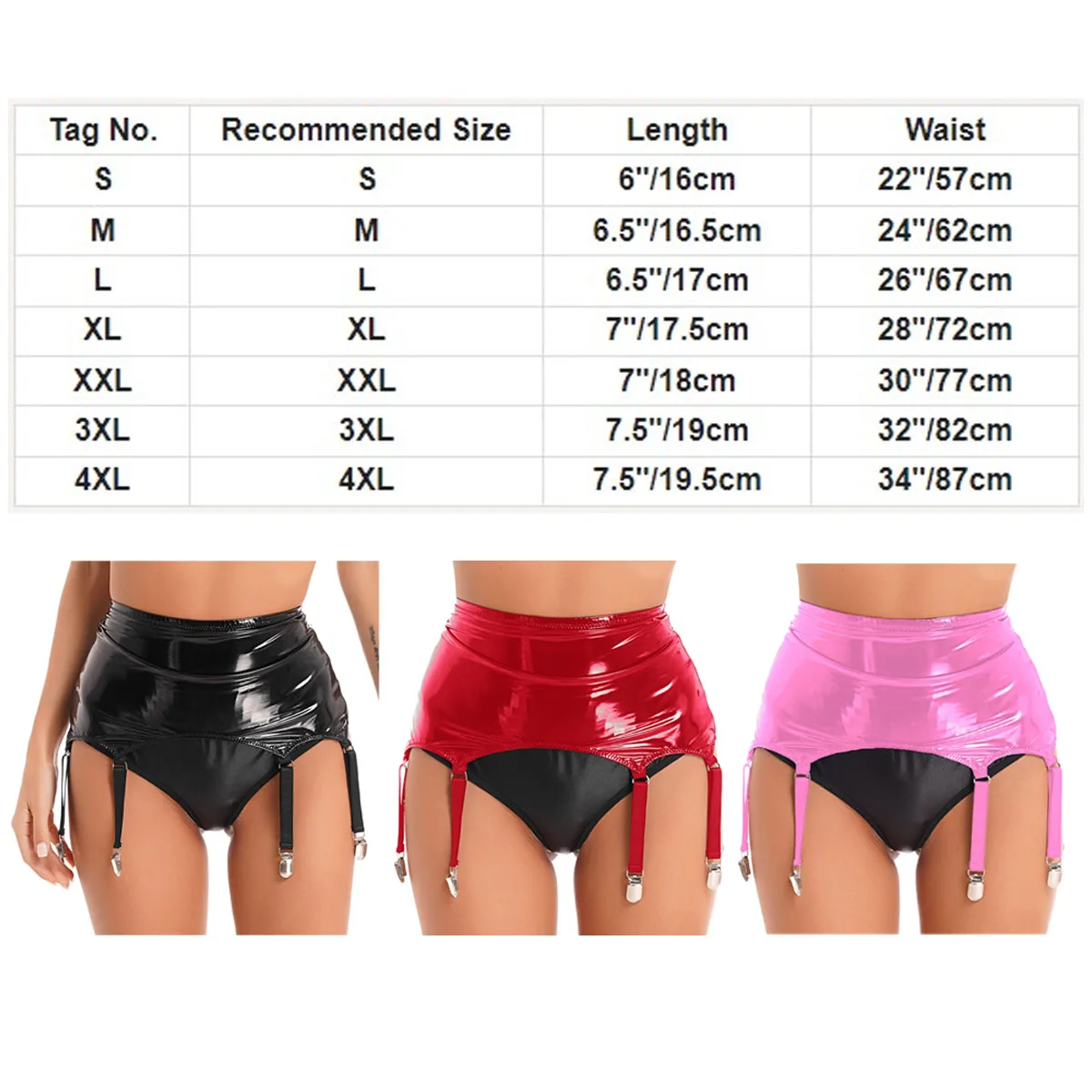 Patent Leather Mini Skirt Garter Belt with Clips Suspender Womens Wet Look PVC Metallic Latex High Waist Pole Dancing Clubwear