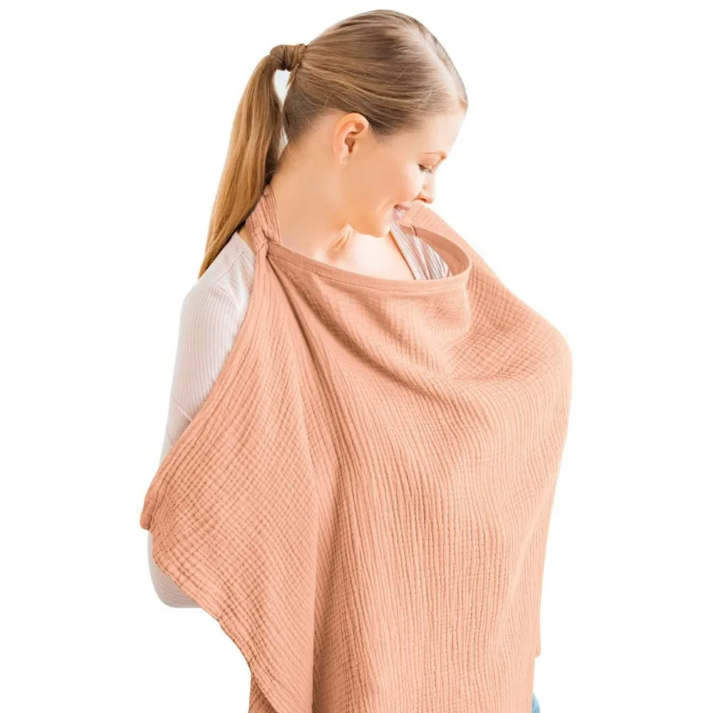 

Breathable Cotton Breastfeeding Towel Adjustable Strap Nursing Cloak Breastfeeding Shawl With Pockets Solid Color