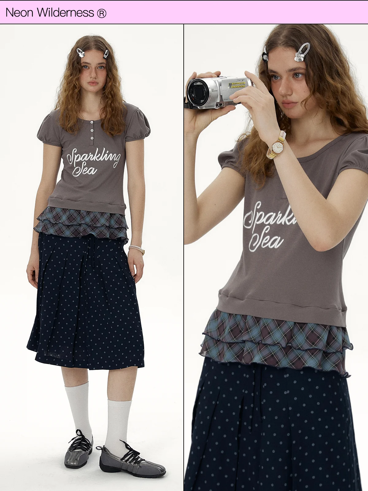 

Футболка с неоновым принтом в стиле Wildern Glowing Sea, с буквенным принтом и элементами пэчворка, приталенного кроя, из смесового хлопка и полиэстера, с коротким рукавом и круглым вырезом.